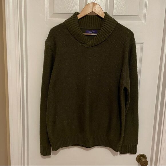 Alan Flusser Other - Alan Flusser Mens Khaki V Neck Foldover Collar Sweater Size Large